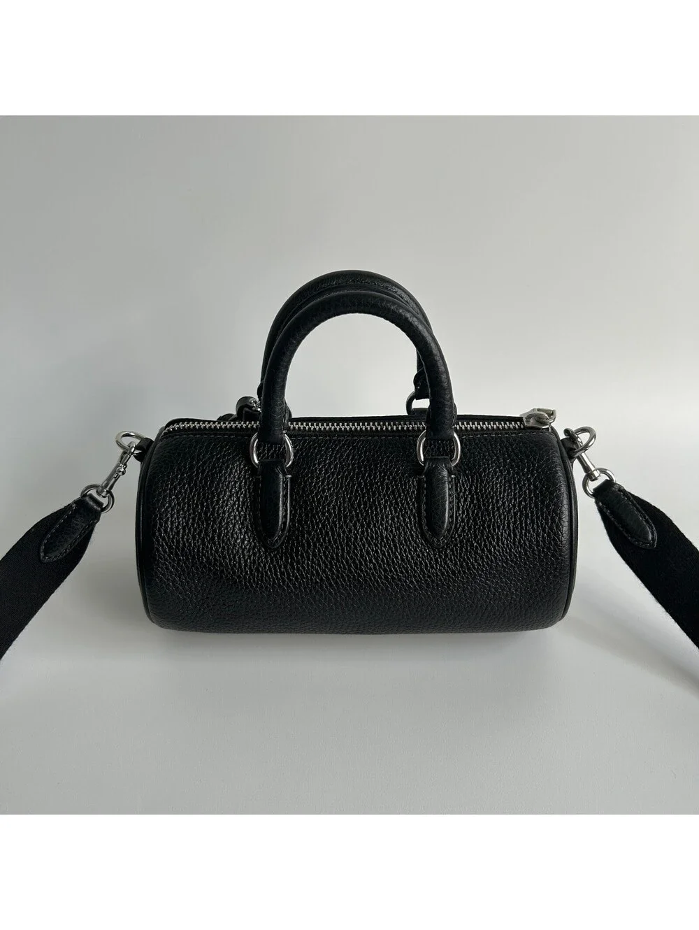 Coach Lacey Crossbody Black Refined Pebble Leather Barrel Satchel Bag CJ571